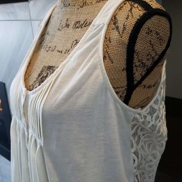 Self Esteem tank top cream ivory white pleated front sheer lace back Size XL - Picture 3 of 6